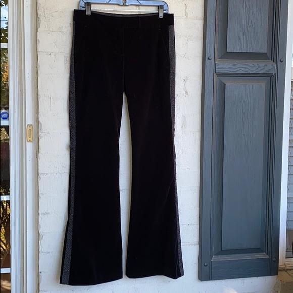 Theory (4) black velvet flares w embellished side tuxedo stripe - Picture 3 of 15